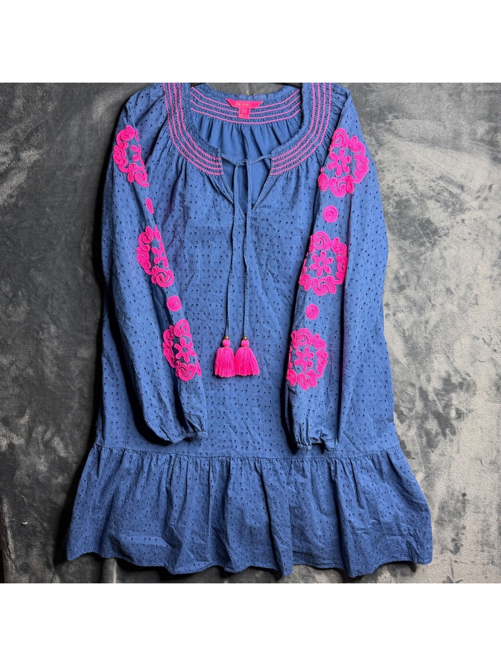 Lilly Pulitzer Lucee Dress Oyster Bay Navy Bayside Eyelet Size M - Picture 9 of 9